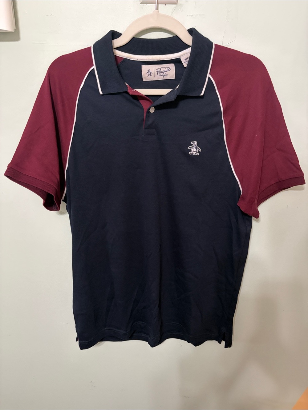 Original Penguin Navy and Burgundy Raglan Sleeve Polo